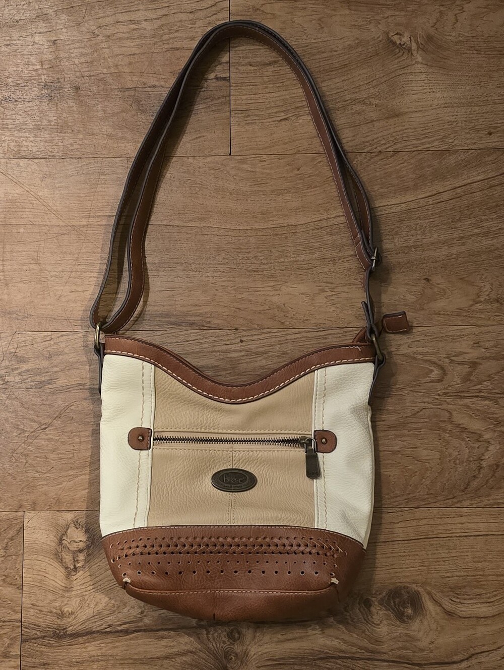 Two-Tone Crossbody Bag - Cream & Brown